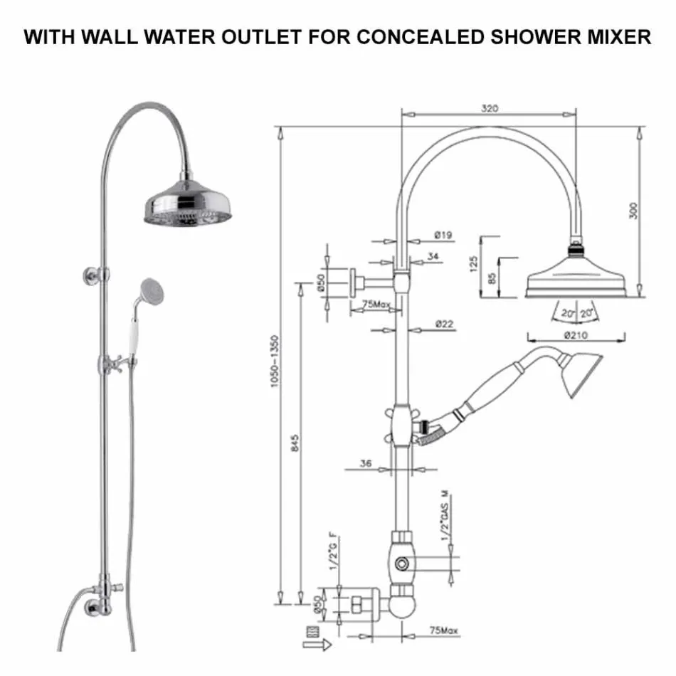 Brass Shower Column with Shower Head and Abs Hand Shower Made in Italy - Rimo Viadurini