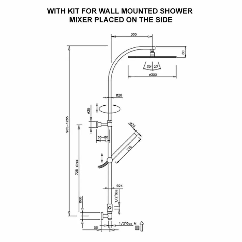 Brass Shower Column with Round Steel Showerhead Made in Italy - Kennedy Viadurini
