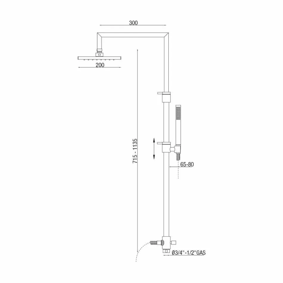 Shower column in chromed brass with shower head and flexible hose Made in Italy - Cunio Viadurini