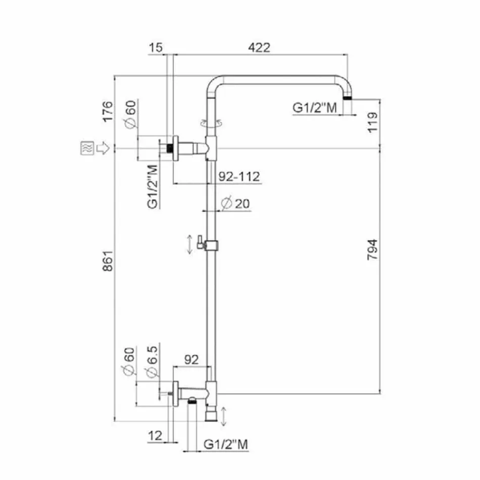 Shower column in chromed brass with steel shower head Made in Italy - Daino Viadurini