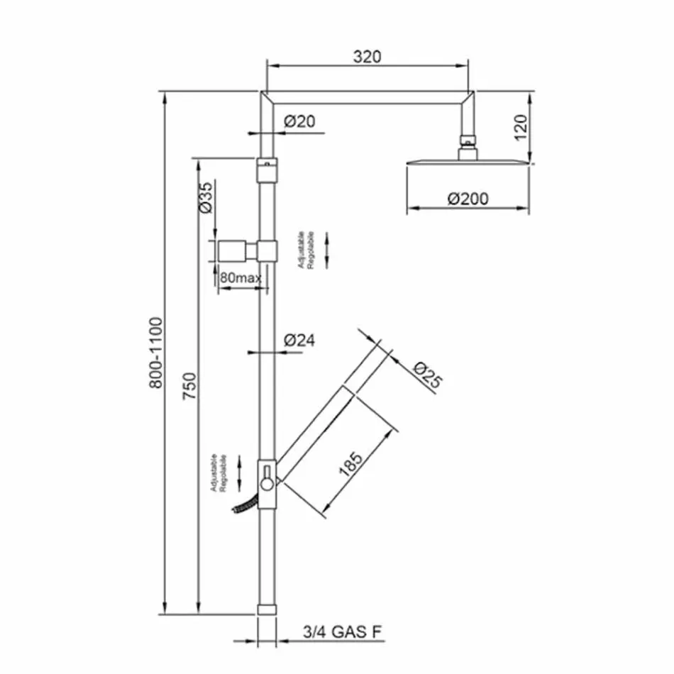 Shower Column in Chromed Brass with Ultraslim Showerhead Made in Italy - Primo Viadurini