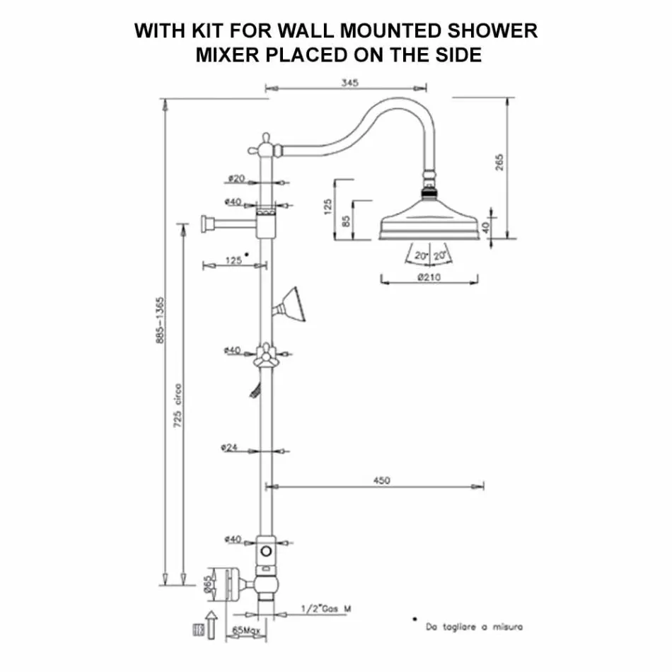 Brass Shower Column Without Mixer Classic Design Made in Italy - Yunda Viadurini