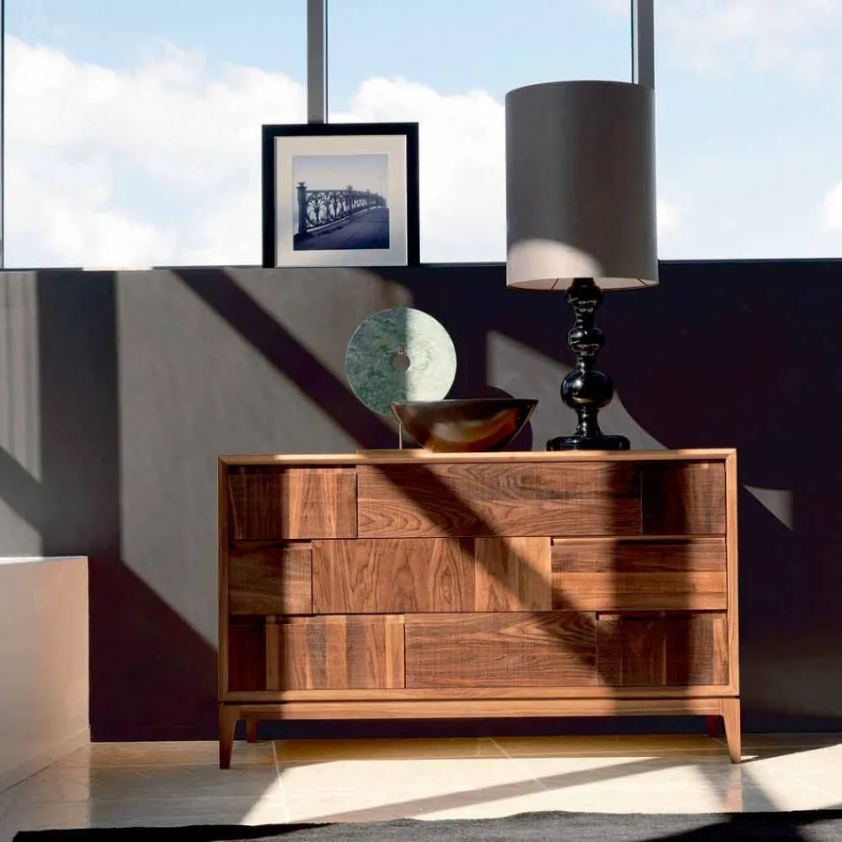 Dresser 3 drawers modern design in solid walnut, Nino Viadurini