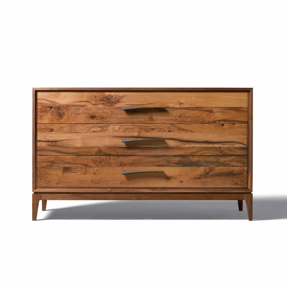 Modern design walnut 3-drawer dresser, W 131 x D 55 x H 80 cm, Sandro Viadurini