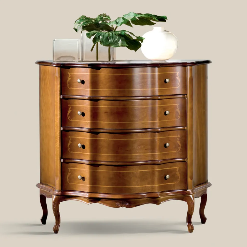 Dresser 3 or 4 Drawers in Luxury Inlaid Wood Made in Italy - Leonor Viadurini