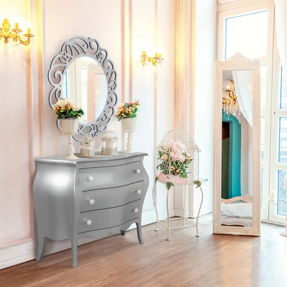 Rounded Dresser with 3 Drawers in Different Finishes Made in Italy - Gamad Viadurini