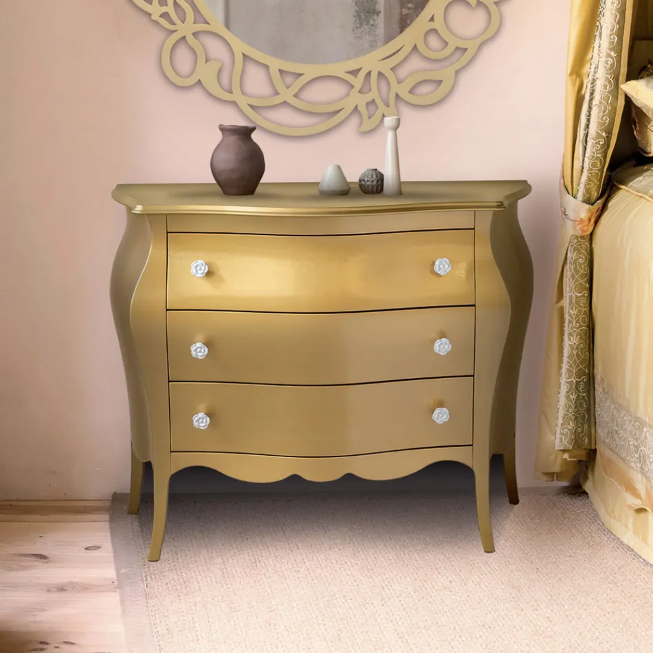 Rounded Dresser with 3 Drawers in Different Finishes Made in Italy - Gamad Viadurini