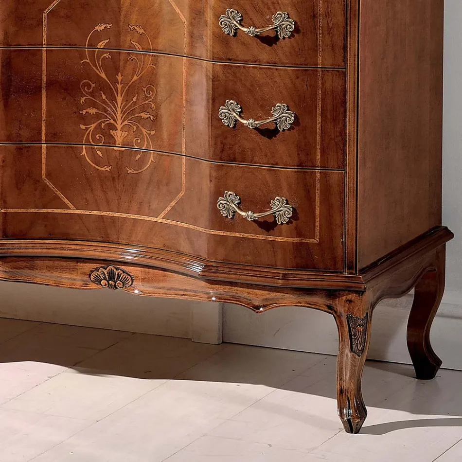 Classic chest of drawers with 8 drawers in Bassano Walnut Wood Made in Italy - Luxury Viadurini