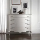 Dresser in Pearl White Wood in Relief with Chromed Handles Made in Italy - Berlin Viadurini