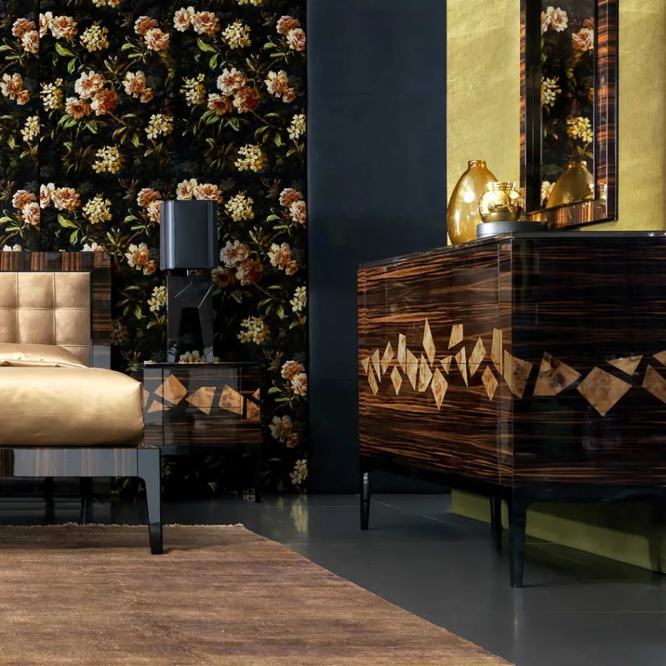 Dresser in ebony wood with 4 drawers Grilli Zarafa made in Italy Viadurini