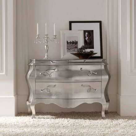 Dresser in Solid Wood with Silver Leaf Finish Made in Italy - Bruges Viadurini