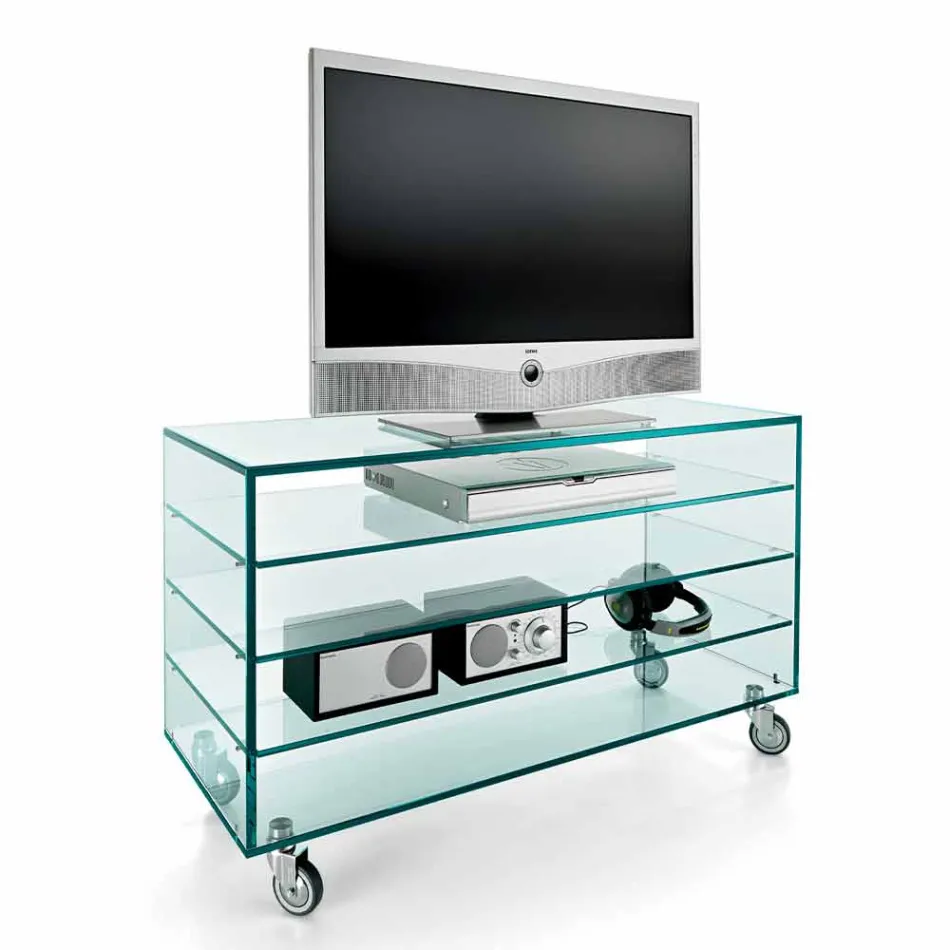 Extralight Glass Dresser and Six White Wood Drawers Made in Italy - Ganzo Viadurini