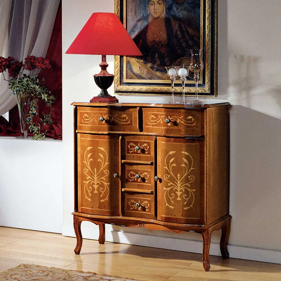 Classic Style Dresser in Wood 2 Doors and 5 Drawers Made in Italy - Luxury Viadurini