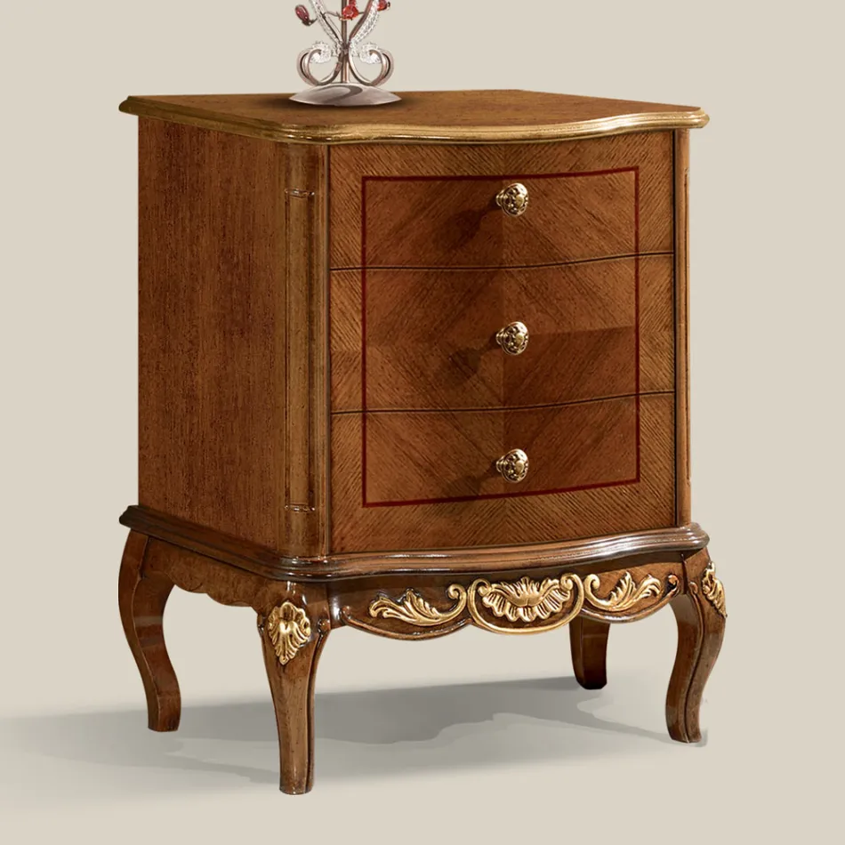 Bedside Bedroom in Wood with 3 Drawers Made in Italy - Chantilly Viadurini