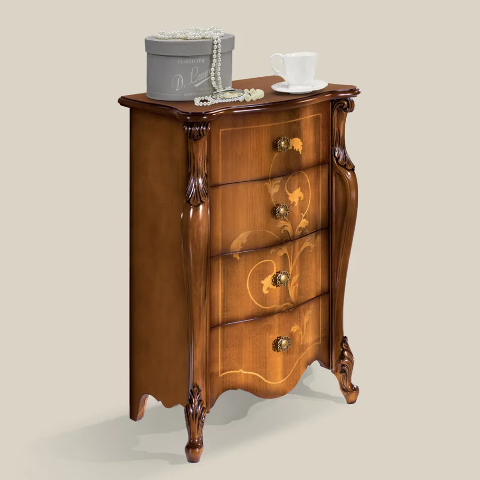Classic Bedside Table in Inlaid Wood 4 Drawers Made in Italy - Ottaviano Viadurini