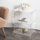 Modern Transparent Acrylic Crystal Design Bedside Table with Shelf - Icaria Viadurini