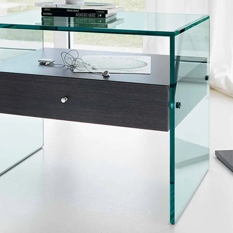 Modern design bedside table in extra-clear glass Made in Italy - Secret Viadurini