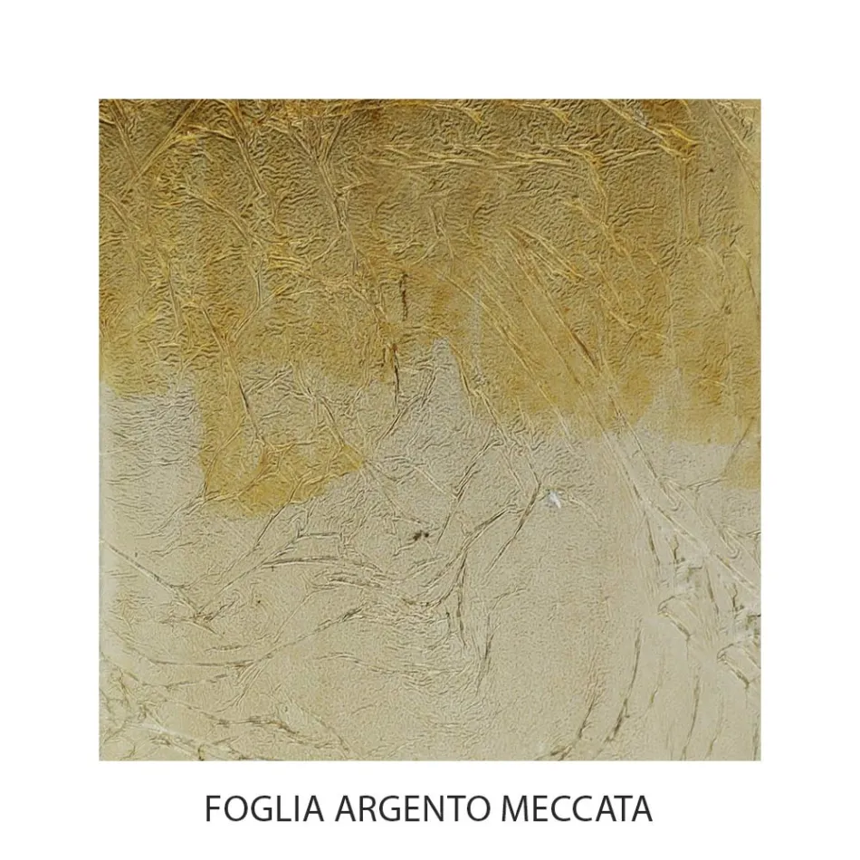 Full Iron Bedside Table with Meccata Silver Leaf Finish Made in Italy - Venice Viadurini