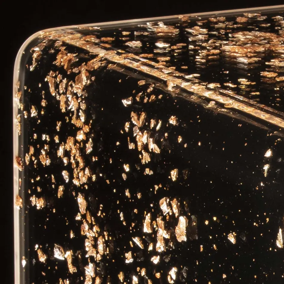 Luminous Bedside Table in Acrylic Crystal and Gold, Silver or Copper Leaf - Gnassi Viadurini