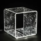 Luminous Bedside Table in Acrylic Crystal and Gold, Silver or Copper Leaf - Gnassi Viadurini