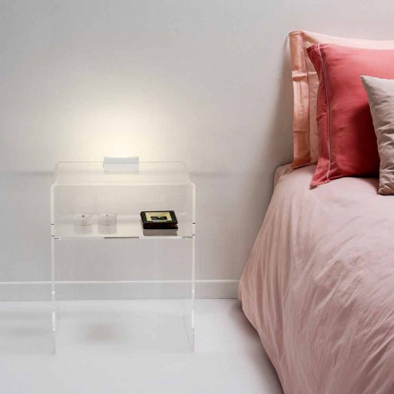 Transparent bedside table with LED light illuminated with Adelia touch Viadurini