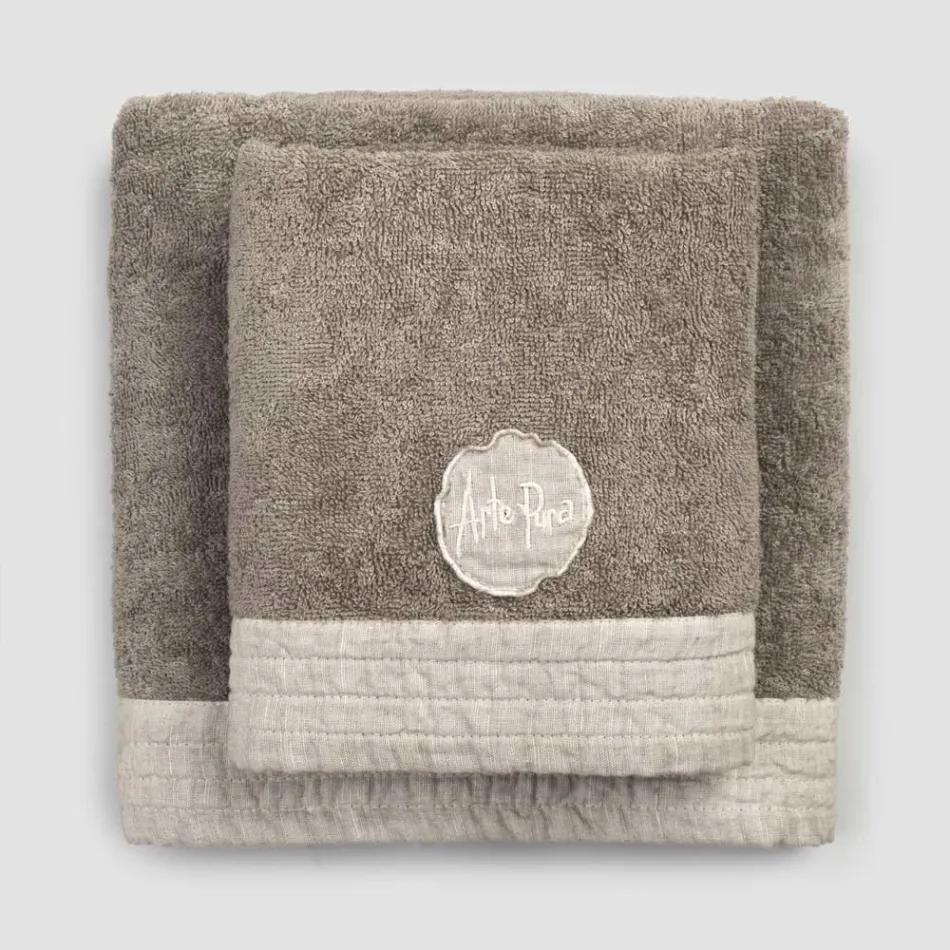 Complete set of face towel and guest towel in terry and linen blend - Kilim Viadurini