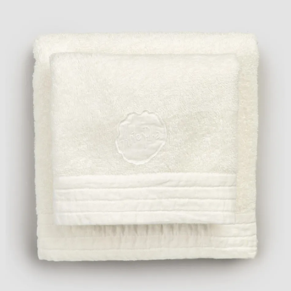 Complete set of face towel and guest towel in terry and linen blend - Kilim Viadurini