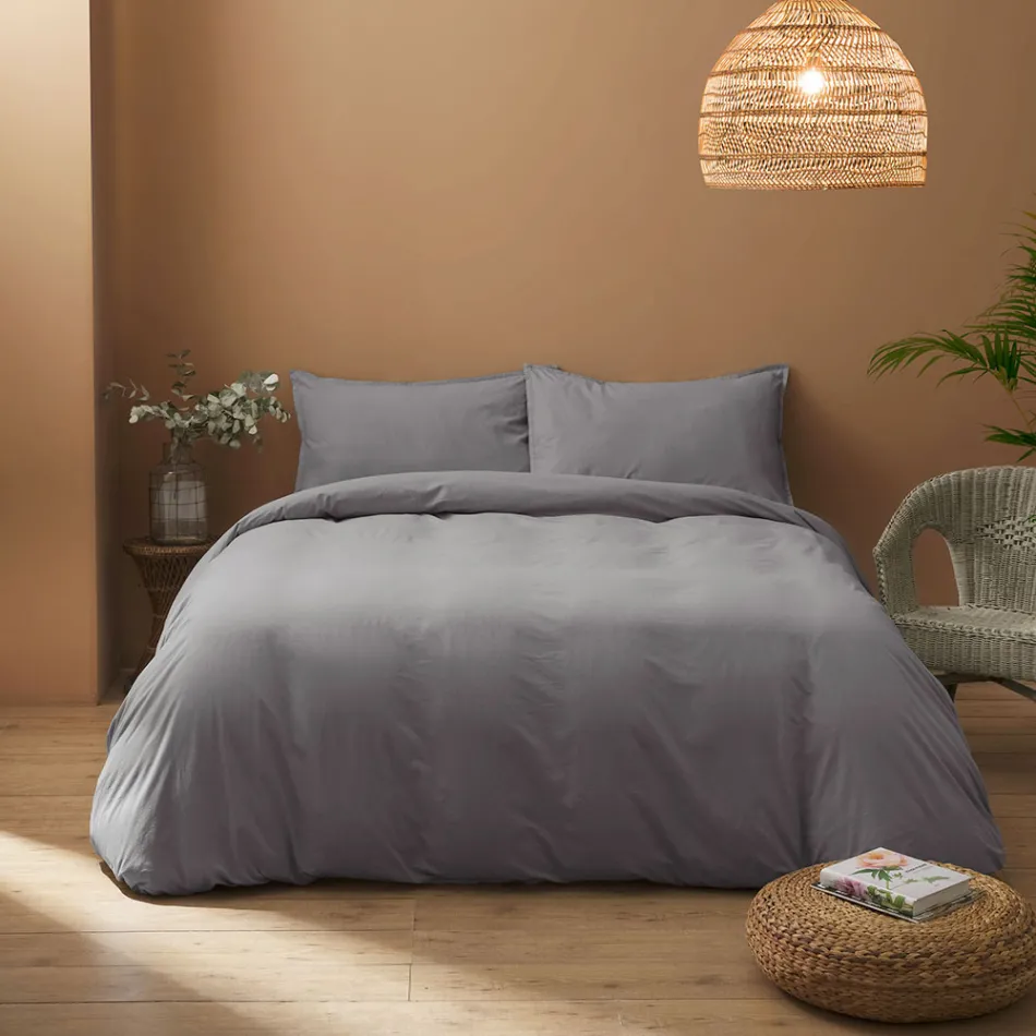 Complete Double Duvet Cover in Pure Garment-Dyed Cotton - Delicacy Viadurini
