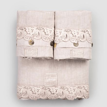 Double Sheet Set in Light Linen and Armonia Lace 2 Colors - Dettox Viadurini