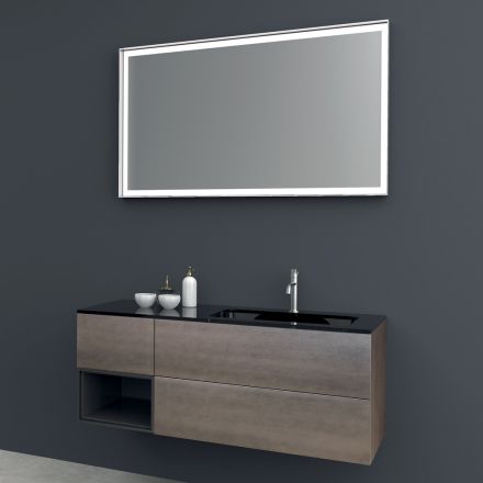 Composition 2 Suspended Bathroom Furniture in Platinum Lacquered Mdf 120 cm - Renga Viadurini