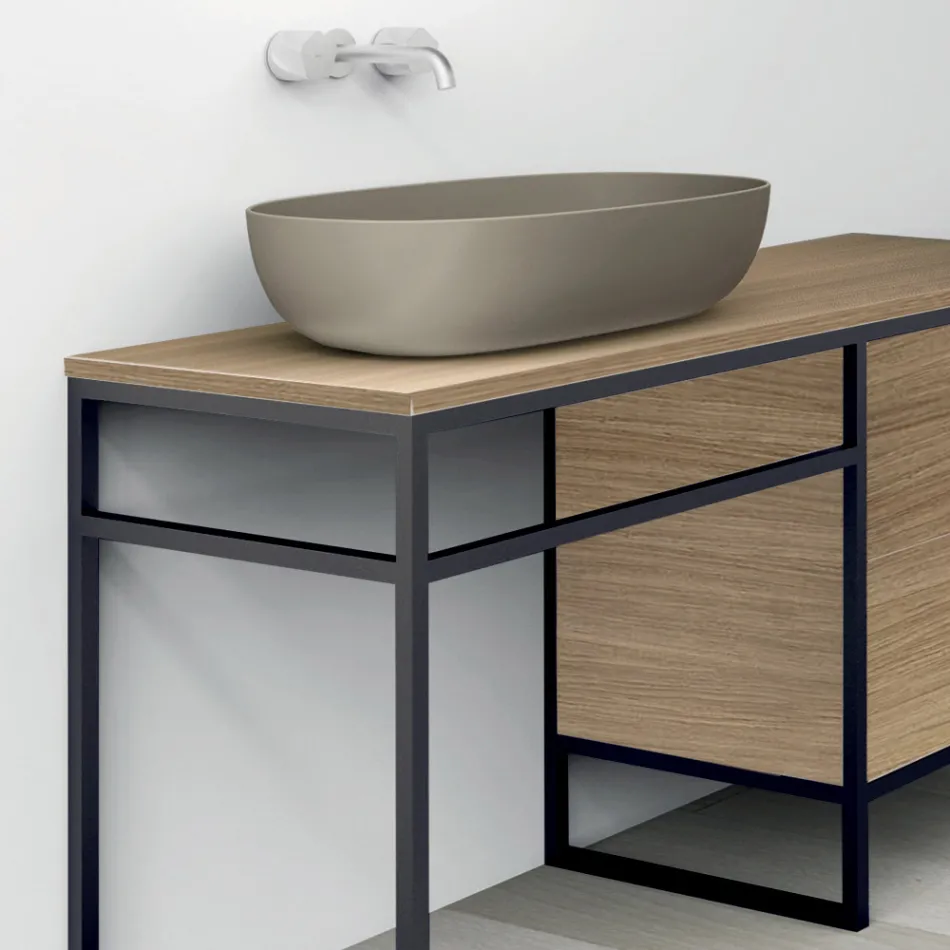 Composition 3 Bathroom Furniture in Metal and Ecolegno Luxury Oak - Cizco Viadurini