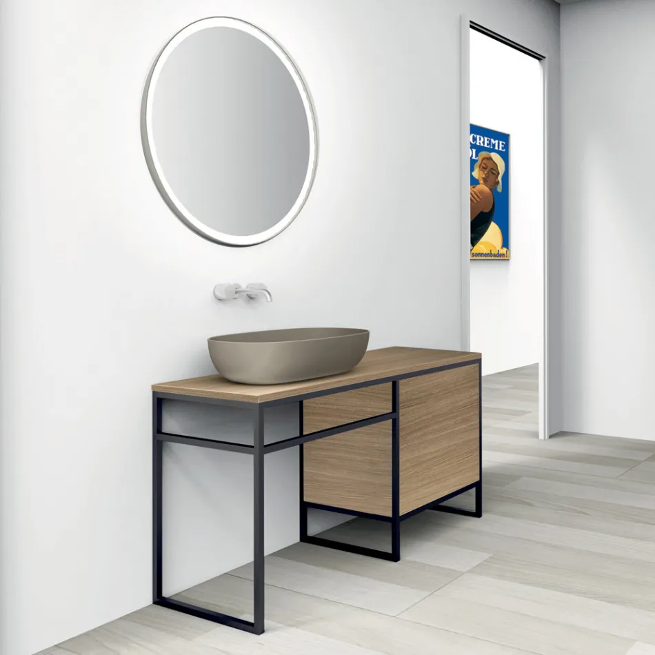 Composition 3 Bathroom Furniture in Metal and Ecolegno Luxury Oak - Cizco Viadurini