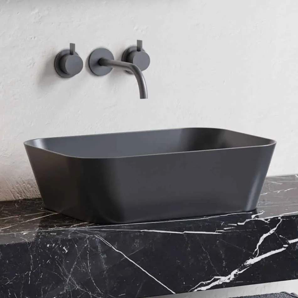 Composition 3 Bathroom Furniture in Gres and Washbasin in Vetrochina 3 Colors - Ramentina Viadurini