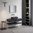 Composition 3 Bathroom Furniture in Gres and Washbasin in Vetrochina 3 Colors - Ramentina Viadurini
