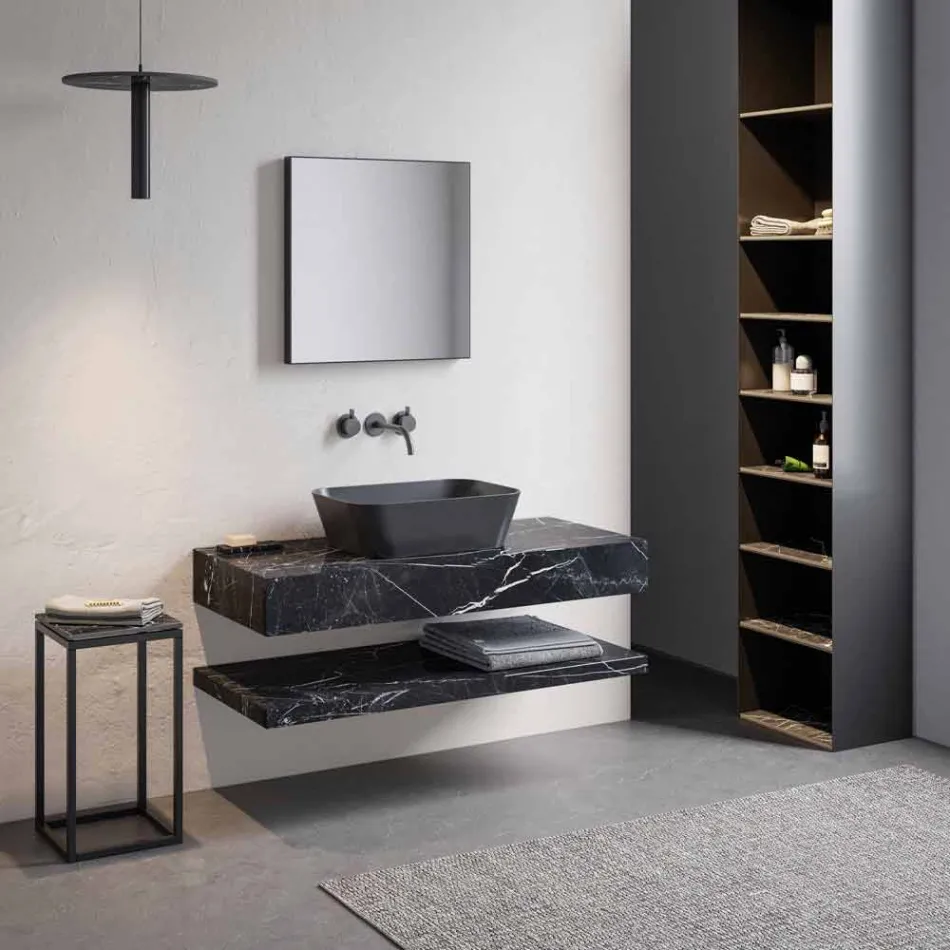 Composition 3 Bathroom Furniture in Gres and Washbasin in Vetrochina 3 Colors - Ramentina Viadurini