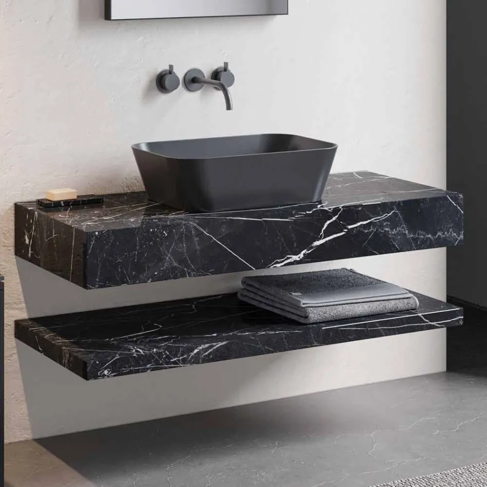 Composition 3 Bathroom Furniture in Gres and Washbasin in Vetrochina 3 Colors - Ramentina Viadurini