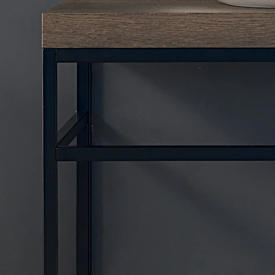 Composition 3 Bathroom Furniture in Metal, Wood and Ceramic Made in Italy - Cizco Viadurini