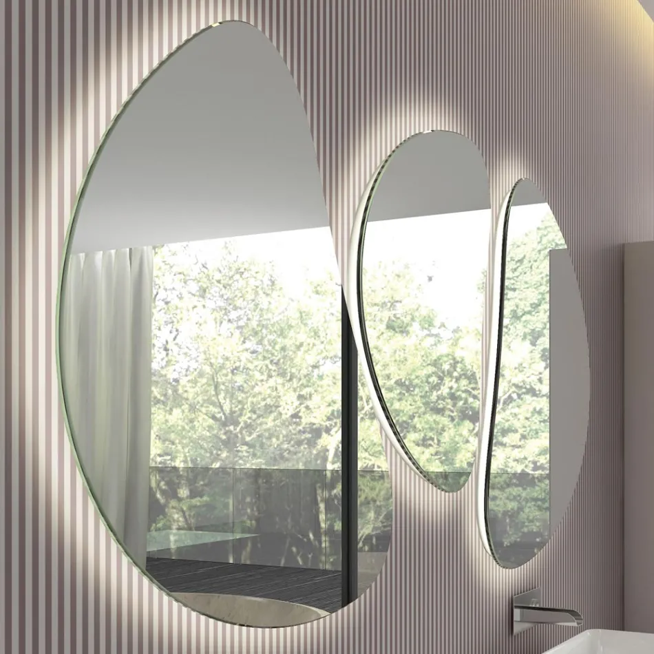 Composition 3 Wall Mirrors with LED Lighting Made in Italy - Fagiolao Viadurini