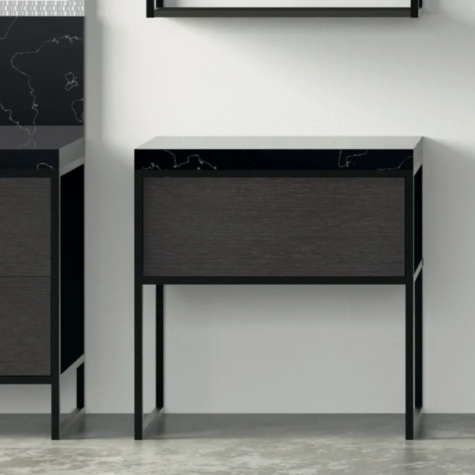 Composition 5 Free-standing bathroom furniture in Ecolegno Length 130 + 70 cm - Cizco Viadurini