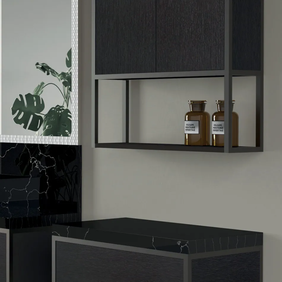 Composition 5 Free-standing bathroom furniture in Ecolegno Length 130 + 70 cm - Cizco Viadurini