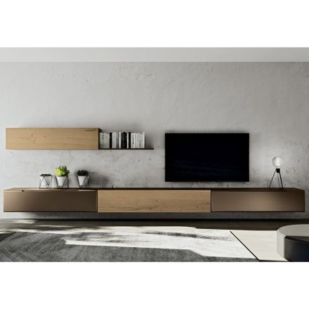 Modern Wall Composition in Nordic Knotted Oak and Iron Finish - Iselin Viadurini