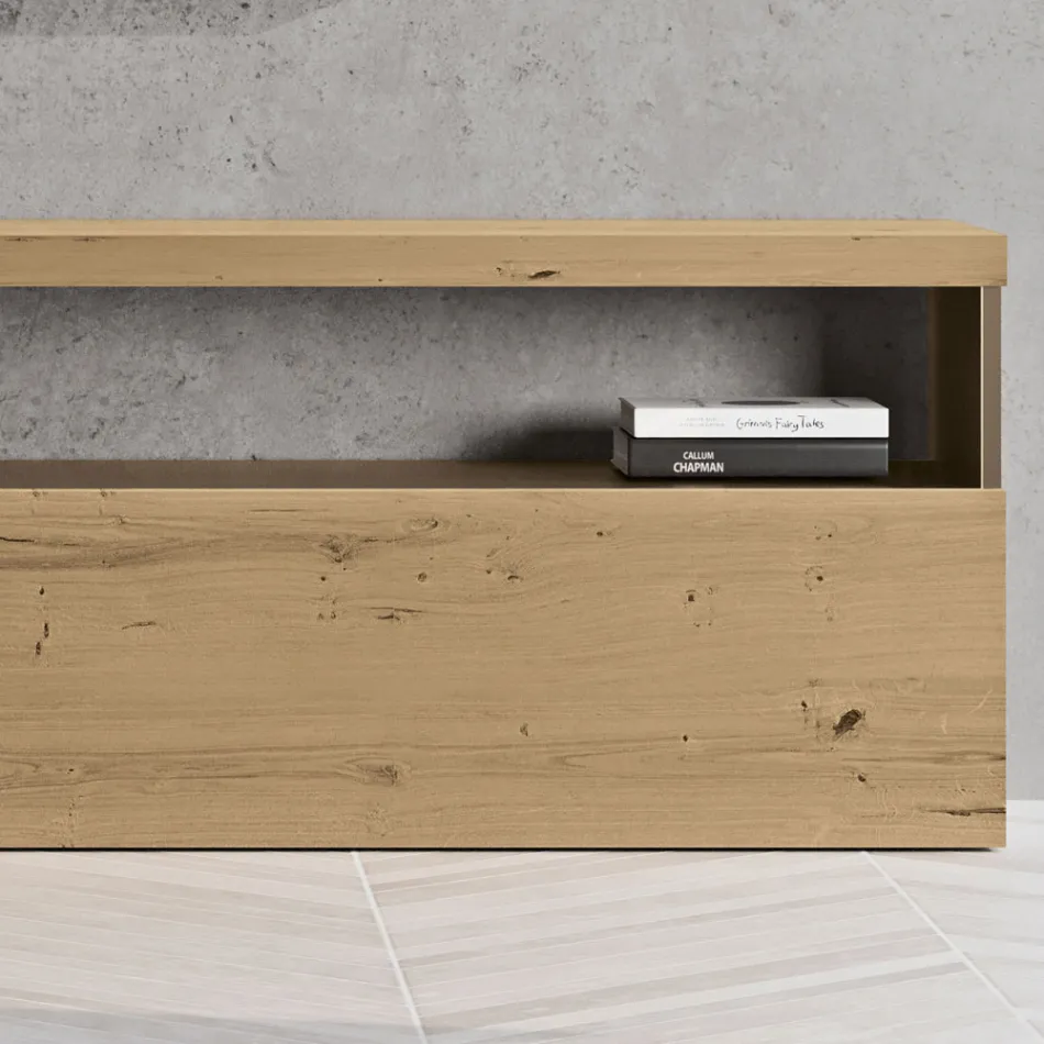 Modern Wall Composition in Nordic Knotted Oak and Iron Finish - Siri Viadurini