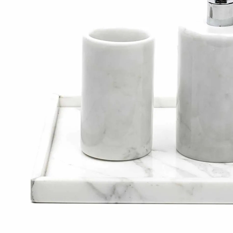 Composition Bathroom Accessories in White Carrara Marble Made in Italy - Tuono Viadurini