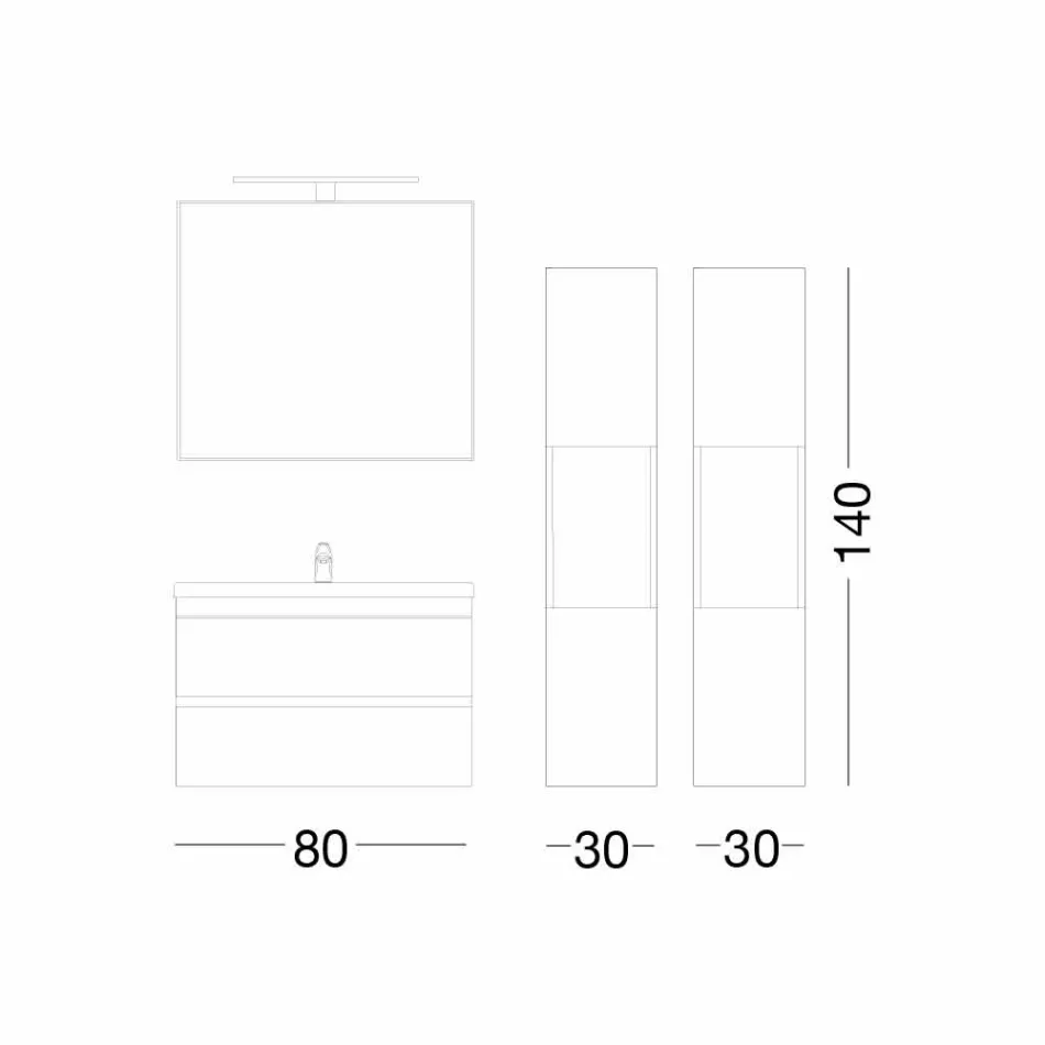 Suspended Bathroom Furniture Composition in Oak Melamine - Becky Viadurini