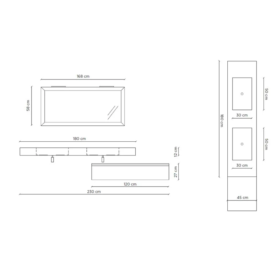 Bathroom Composition Complete with Mirror and Double Washbasin Made in Italy - Palom Viadurini