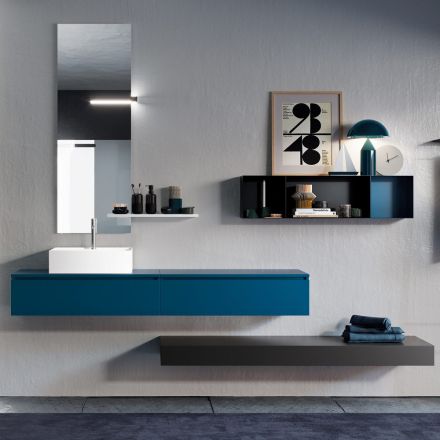 Bathroom Composition Complete with Mirror, Ceramic Washbasin Made in Italy - Palom Viadurini