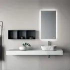 Bathroom Composition Consisting of a Shelf with Sink, Wall Cabinets, and Mirror - Velaria Viadurini