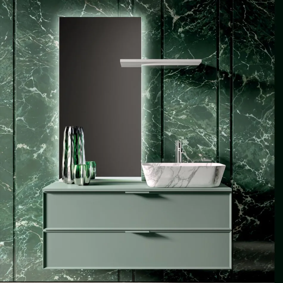 Bathroom Composition Including 1 Base with 2 Drawers, Sink and Mirror - Orione Viadurini