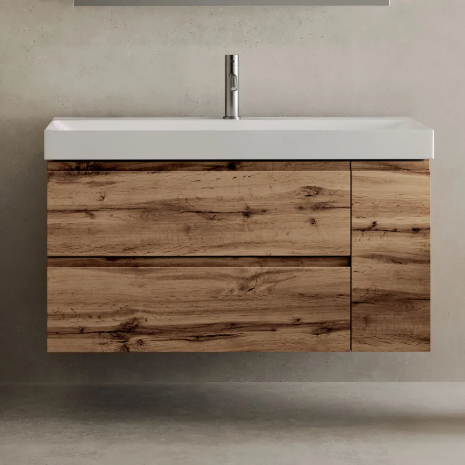 Bathroom Composition Including Base with 2 Drawers and 1 Oak Door - Titan Viadurini
