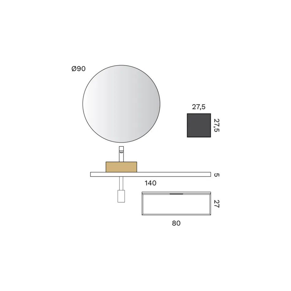 Bathroom Composition Including Base with Drawer, Sink, Mirror and Cube - Orione Viadurini